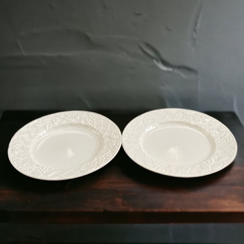 Mikasa White Embossed Rim Dinner Plates - Set of 2